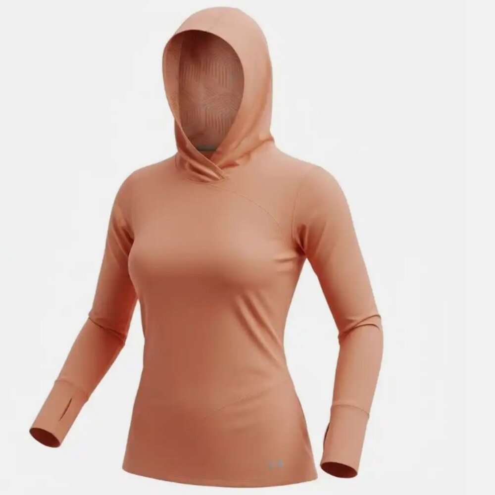 Under Armour ColdGear Lightweight Hooded Pullover Top Orange/Peach Size Small